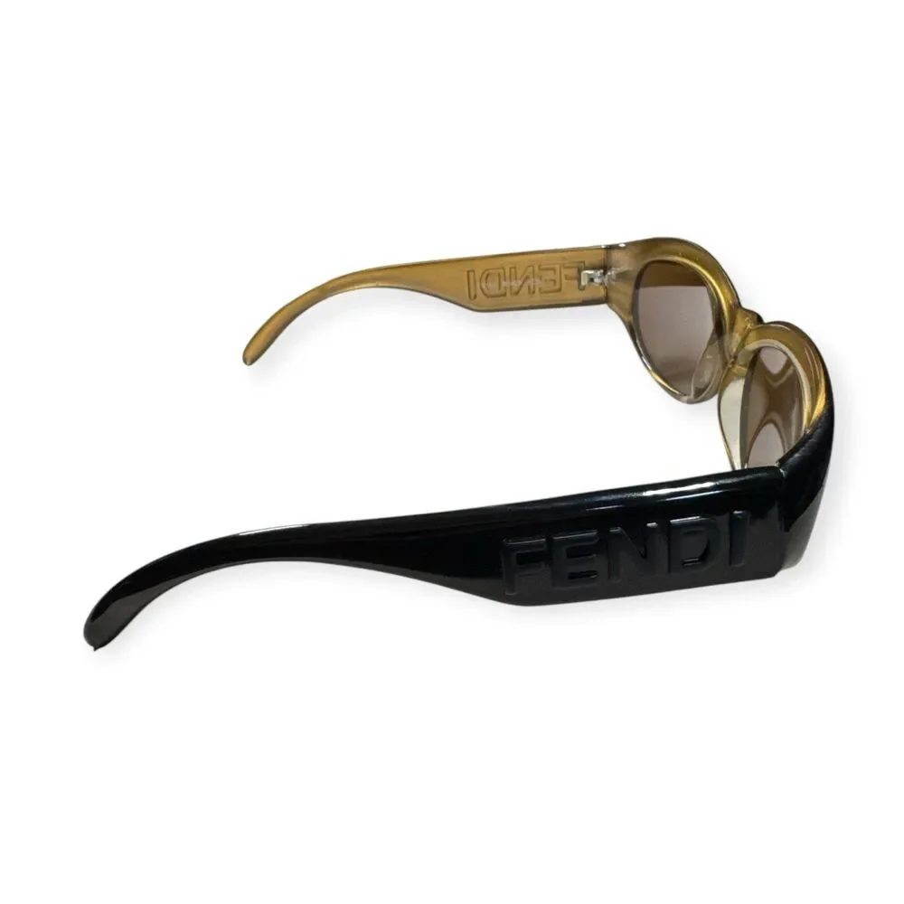 Fendi FS152 Black Oval Sunglasses Honey Frame Vintage Rare Made in‎ Italy